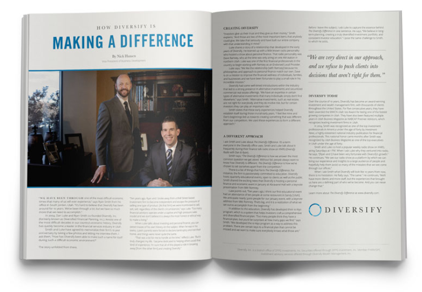 Diversify being featured in the October 2014 issue of Utah Business Magazine